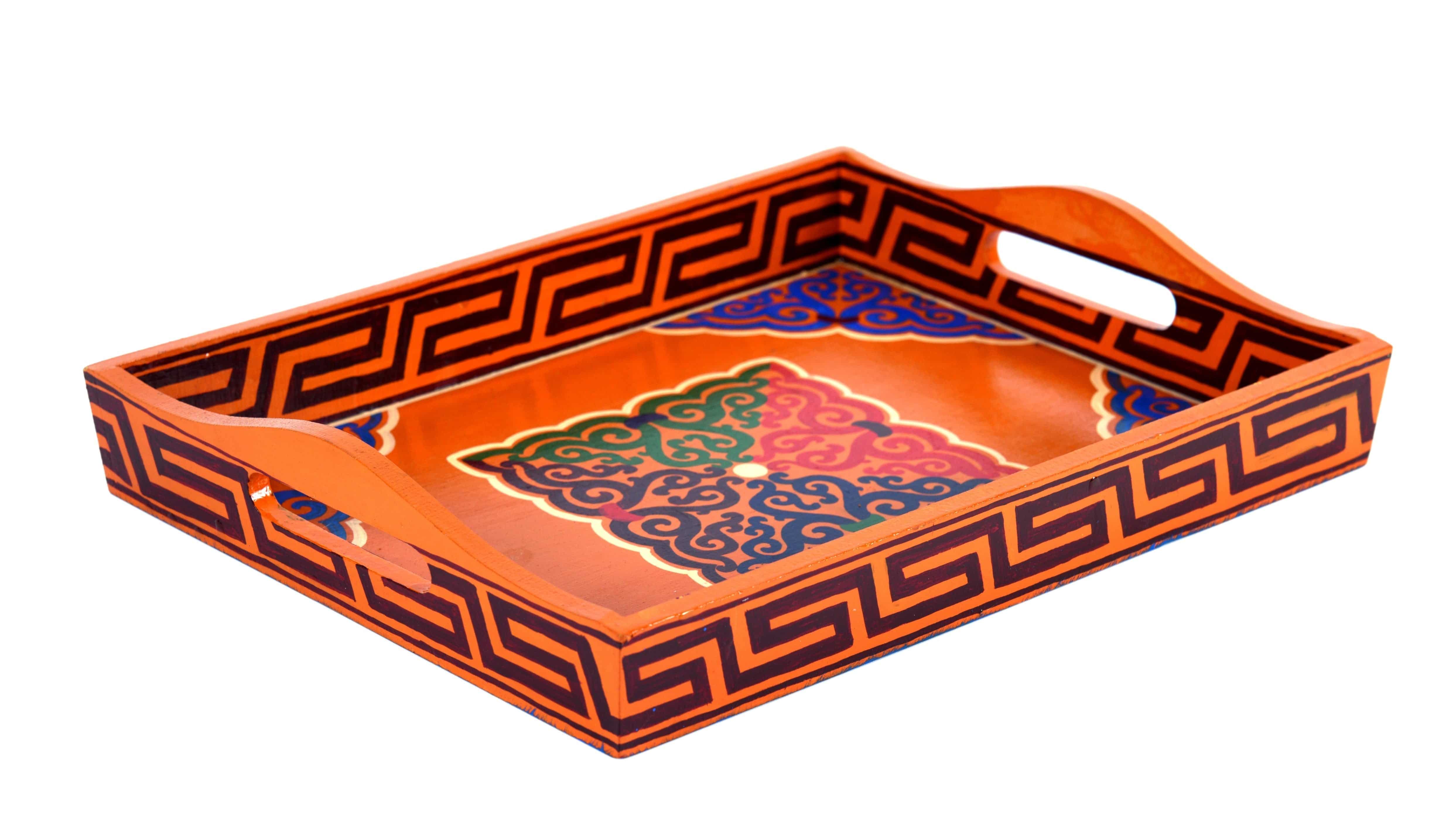 Hand Painted Serving Tray : Ladakhi Artwork - India shopping