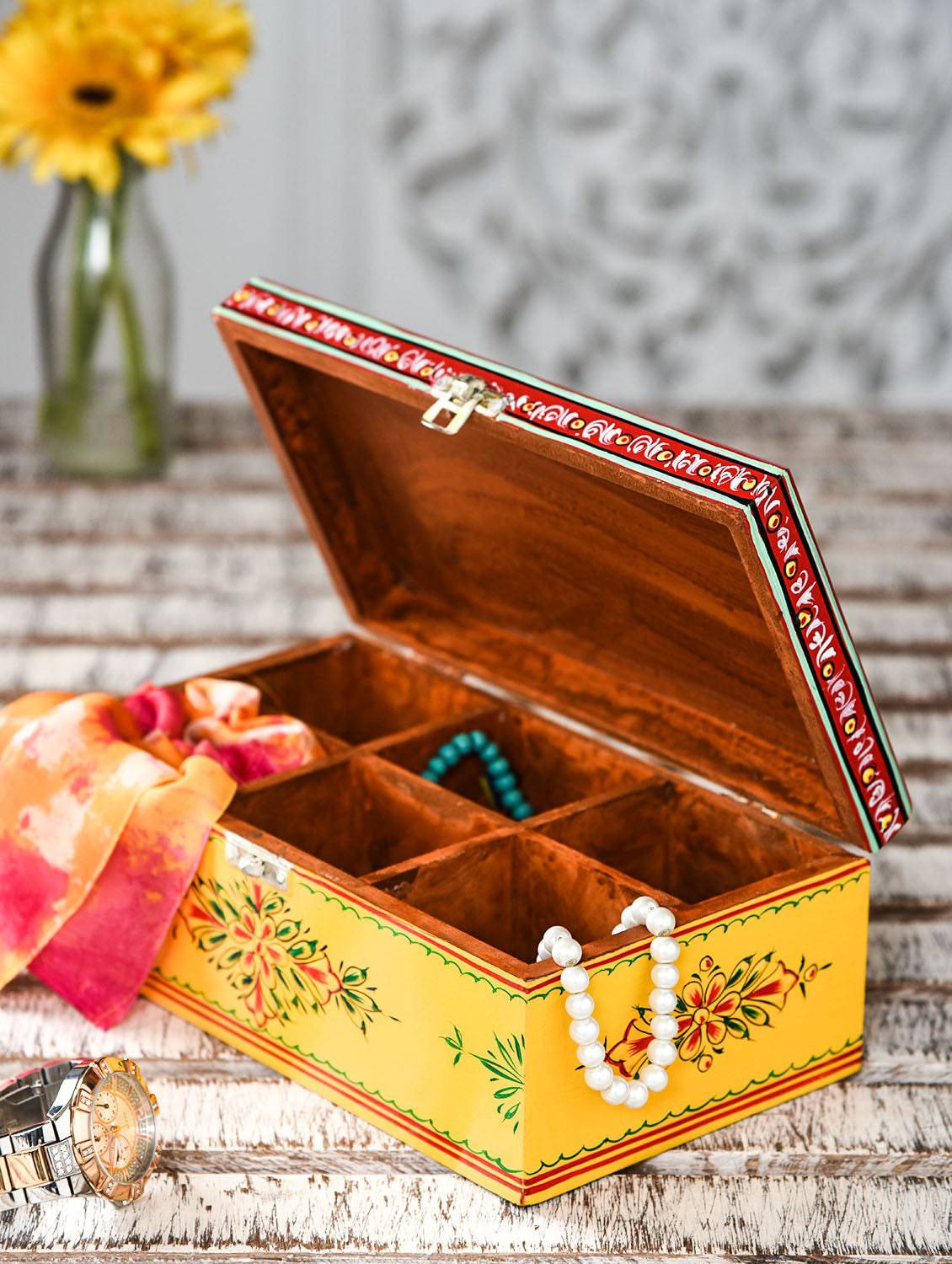 Hand Painted Tea Box : Mughal Yellow - India shopping