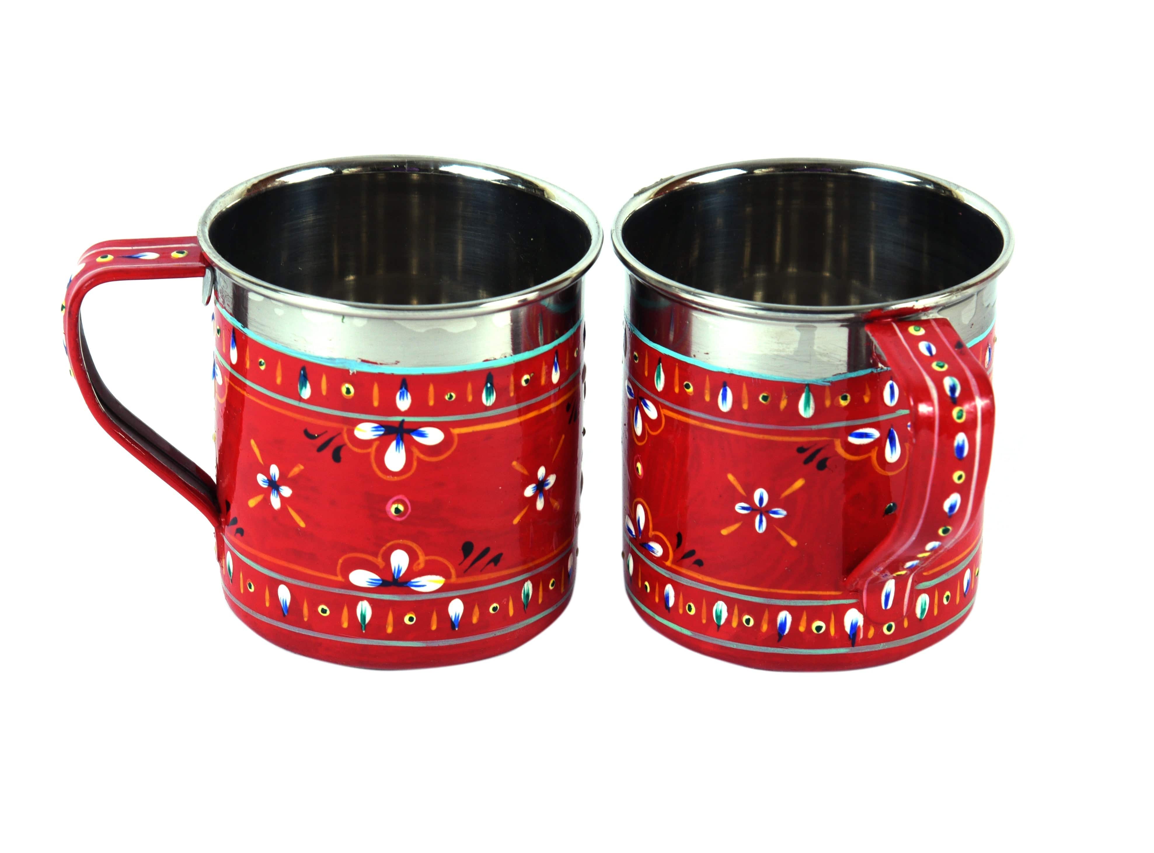 Hand Painted Tea Cups Set of 4 : Red - India shopping