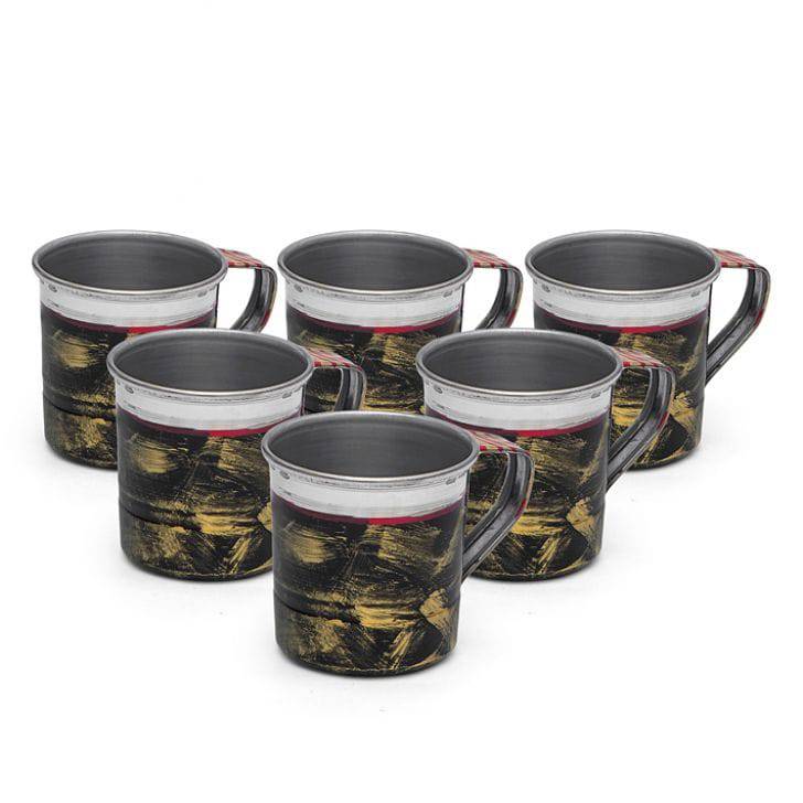 Hand Painted Tea Cups Set of 6 : Antiqua Black - India shopping