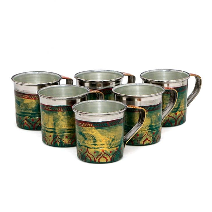 Hand Painted Tea Cups Set of 6 : ANTIQUA GREEN - India shopping
