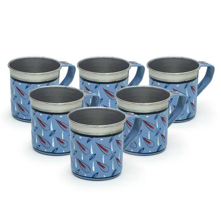Hand Painted Tea Cups Set of 6 : Blue leaves - India shopping