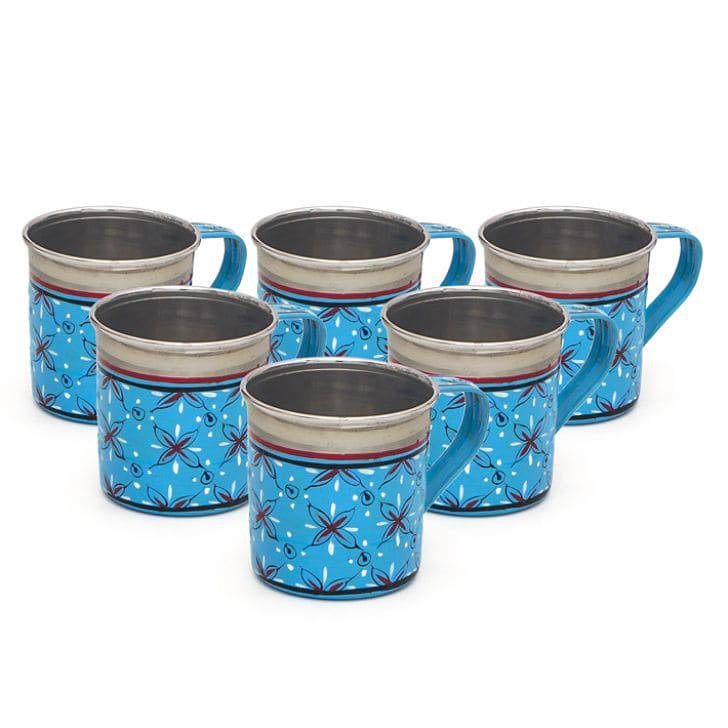 Hand Painted Tea Cups Set of 6 : Star Blue - India shopping