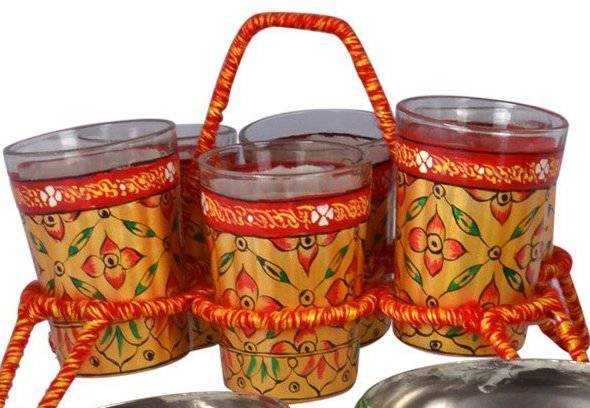 Hand Painted Tea Glass - Golden Glow - India shopping
