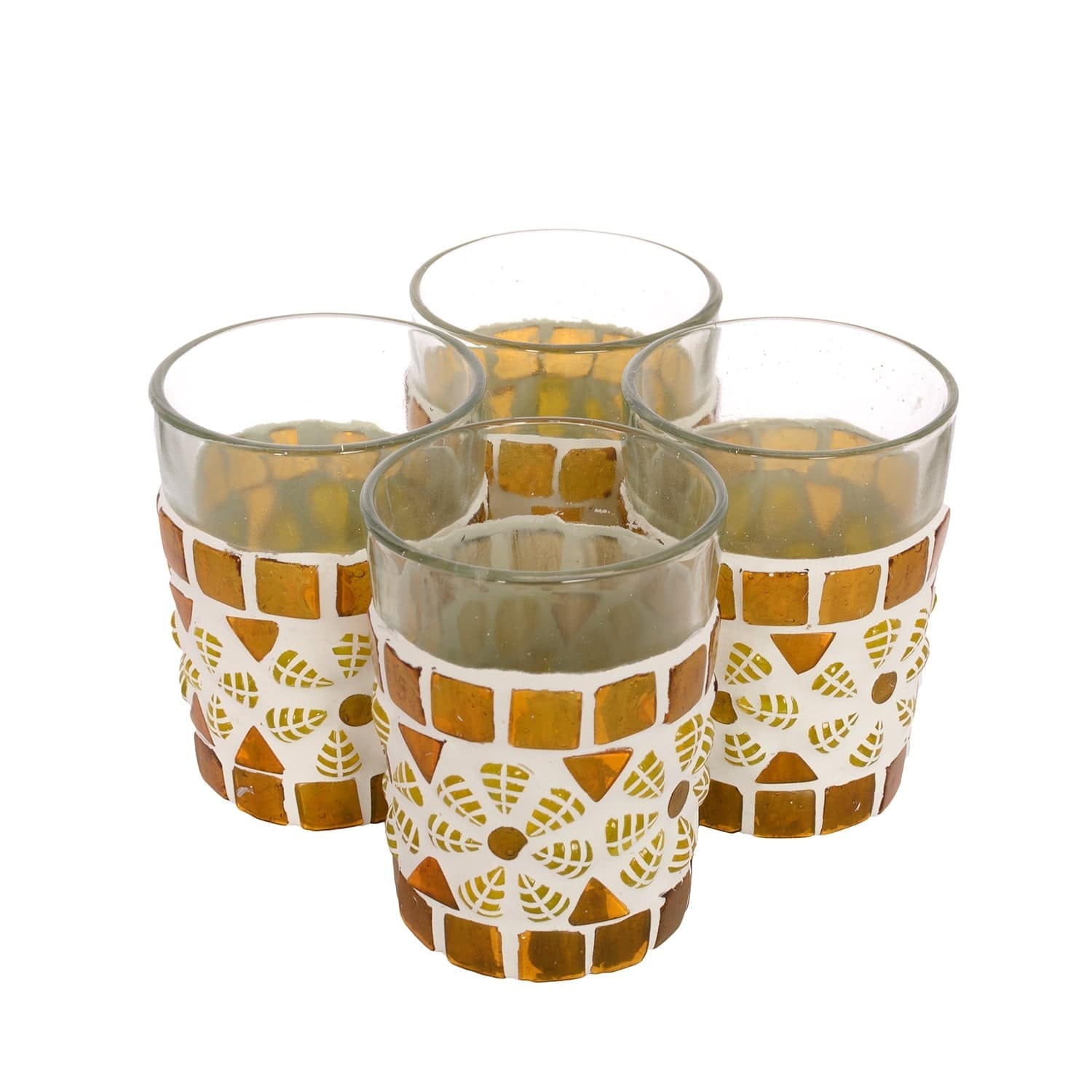 Hand Painted Tea Glass Set of 4 : Amber Yellow - India shopping