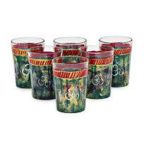 Hand Painted Tea Glass set of 6 : Antiqua Green - India shopping