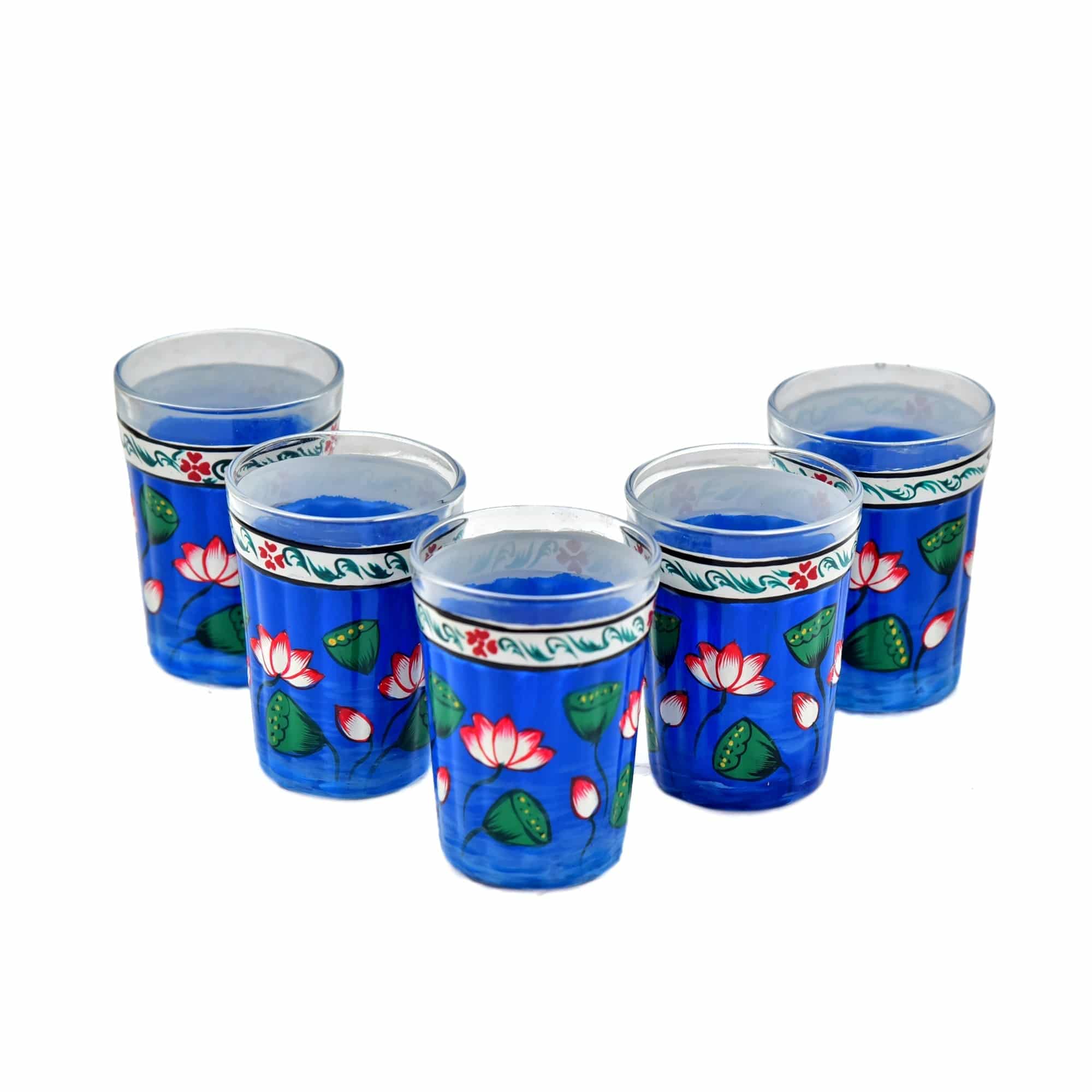Hand Painted Tea Glass set of 6 : Blue Pichwai - India shopping