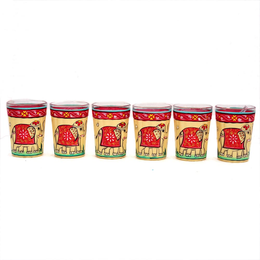 Hand Painted Tea Glass set of 6 : Elephant - India shopping