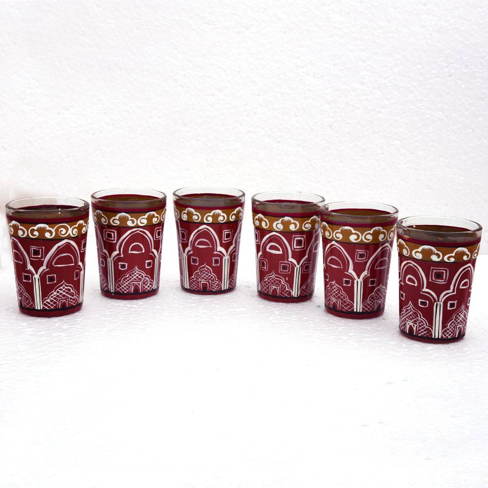 Hand Painted Tea Glass set of 6: Hawamahal - India shopping