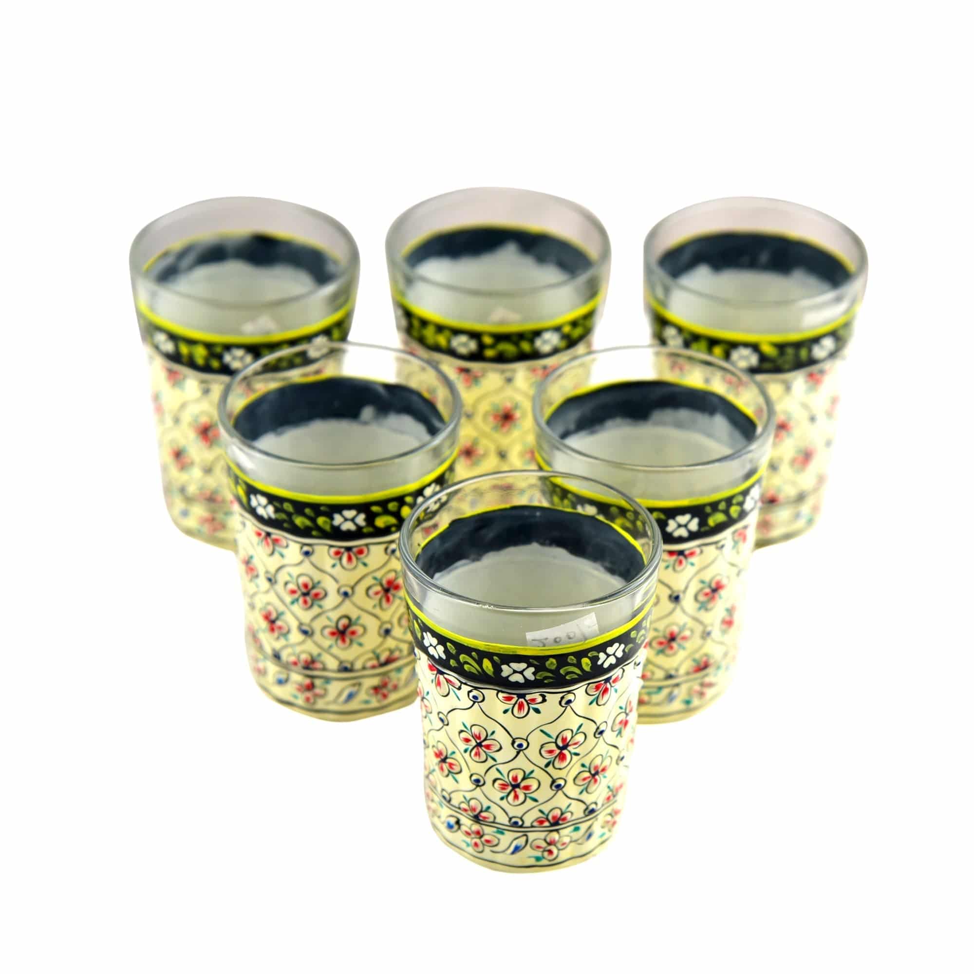 Hand Painted Tea Glass set of 6 : White Mughal - India shopping