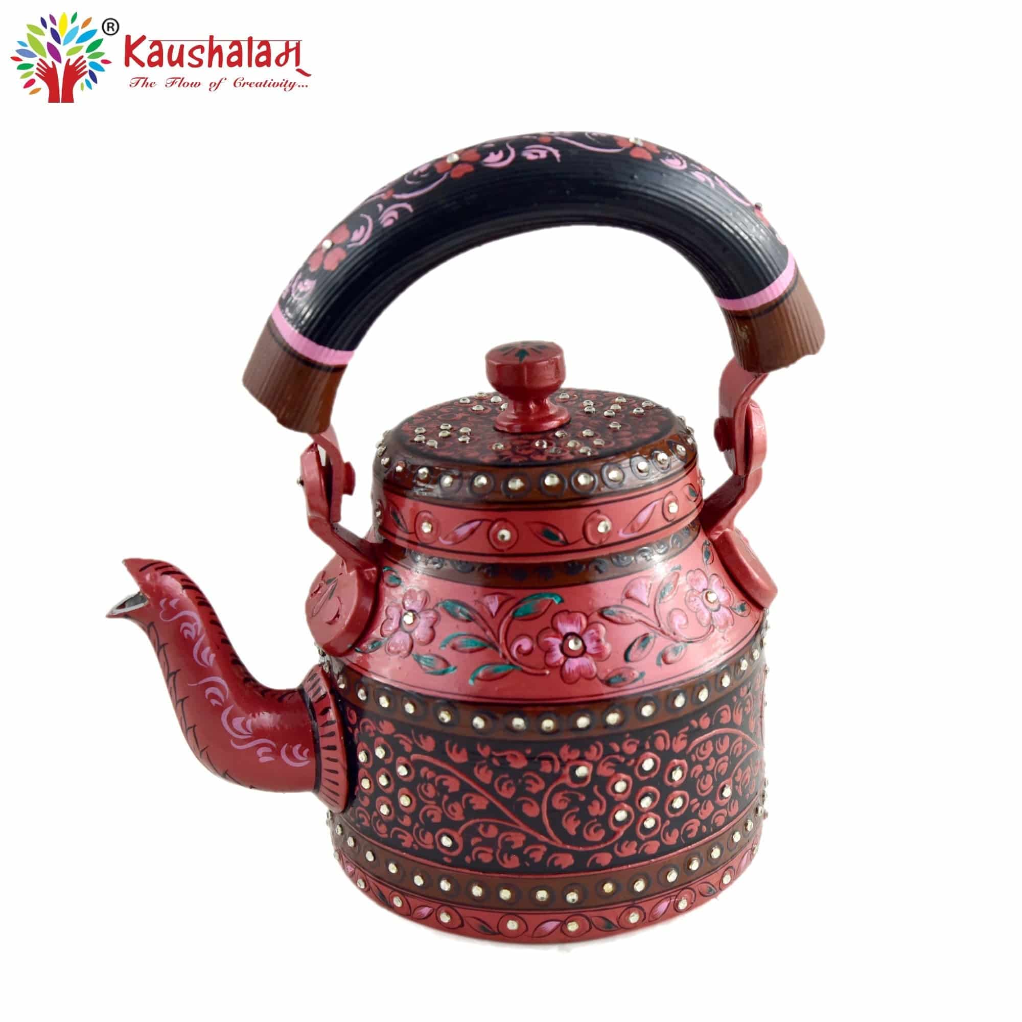 Hand Painted Tea Kettle : Brown Painted - India shopping