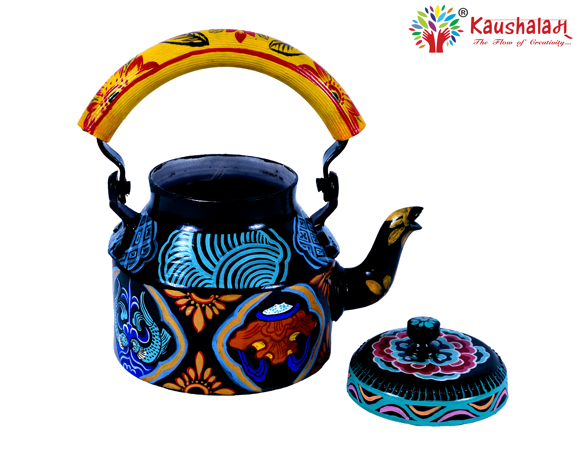 Hand Painted Tea Kettle : Fish Ladhakhi Painted - India shopping