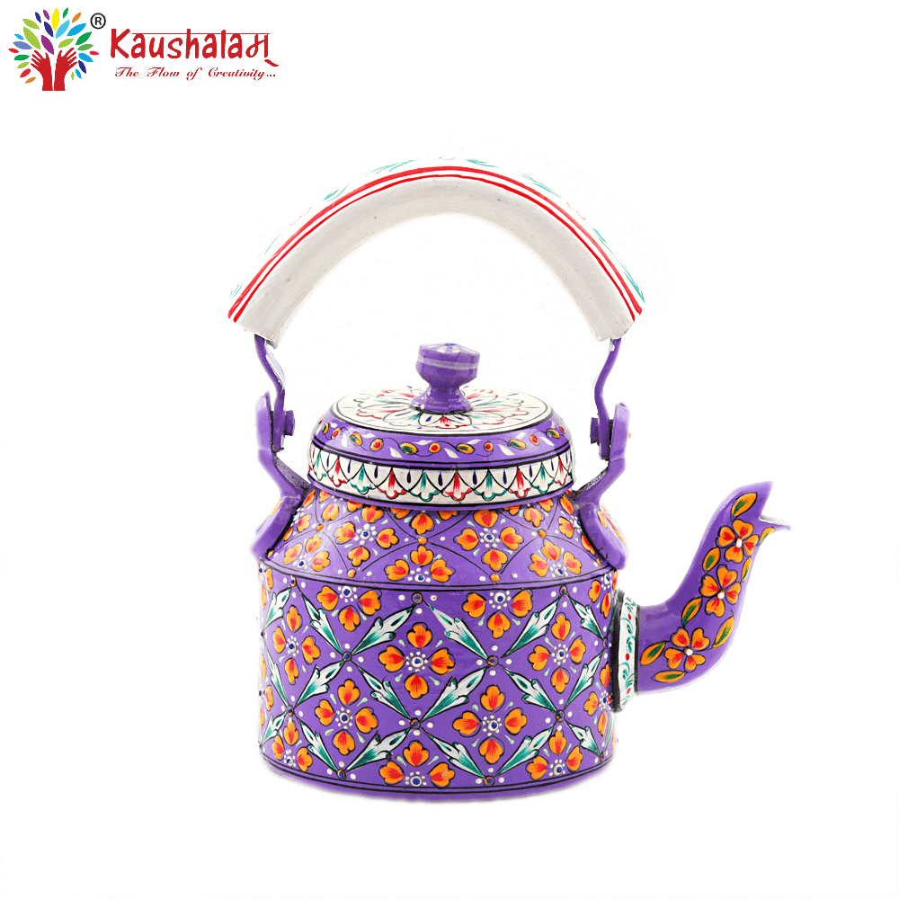 Hand Painted Tea Kettle : Floral Purple color - India shopping