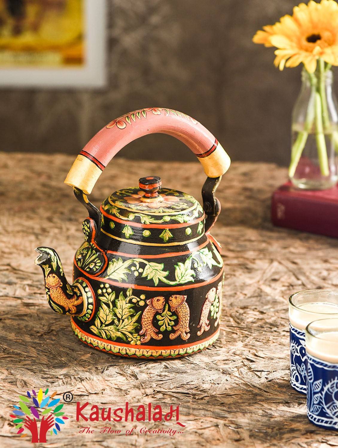Hand Painted Tea Kettle : Magical Fish - India shopping