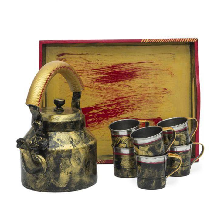 Hand Painted Tea Set : Antiqua Black - India shopping