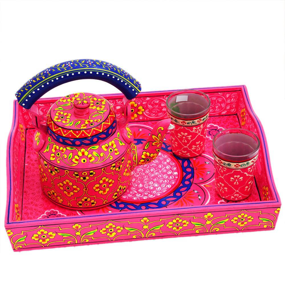 Hand Painted Tea set - Fuchsia - India shopping