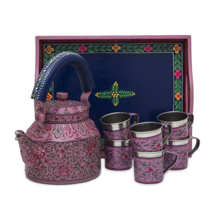 Hand Painted Tea Set : Mughal Garden - India shopping