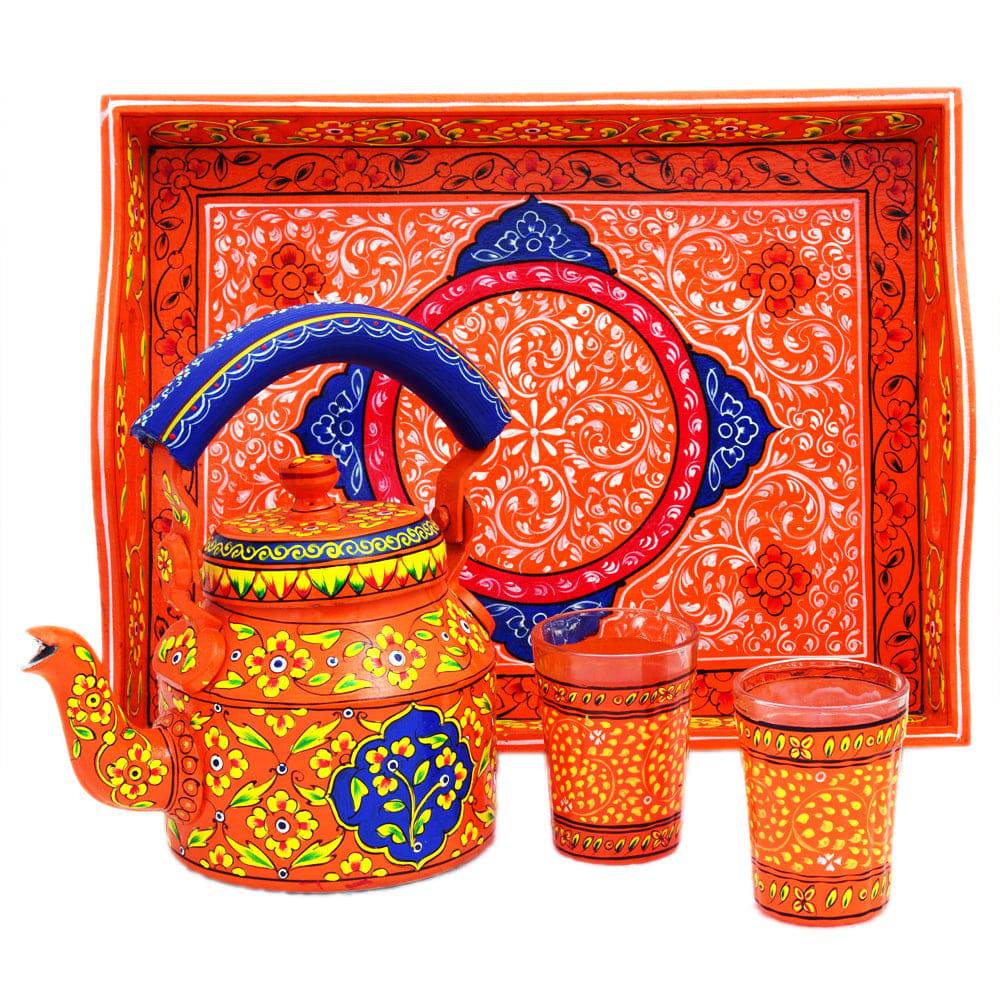 Hand Painted Tea Set : Orange Tea Set - India shopping