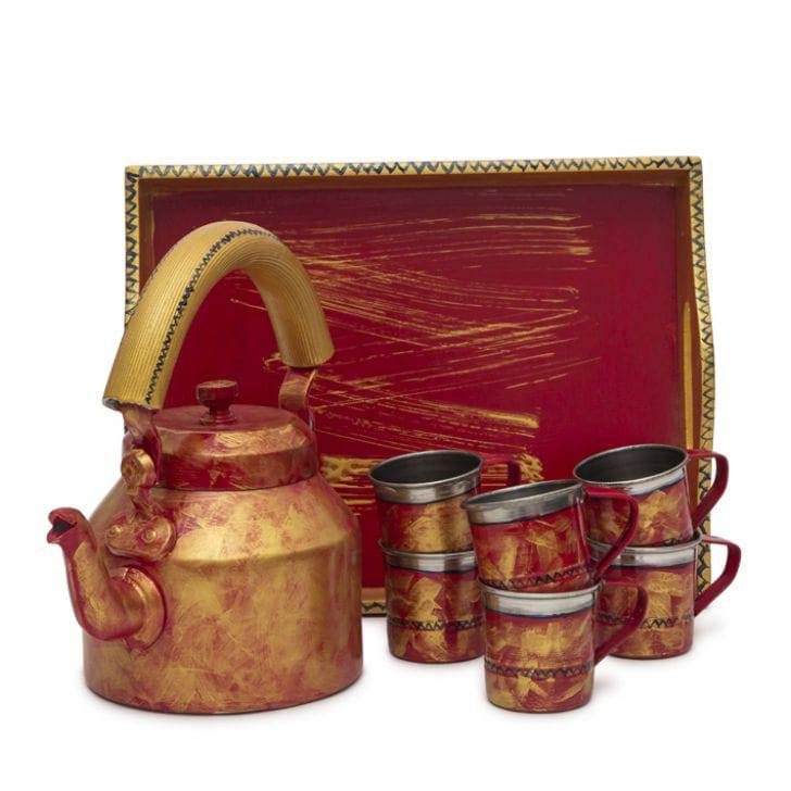 Hand Painted Tea set : Red Antiqua - India shopping
