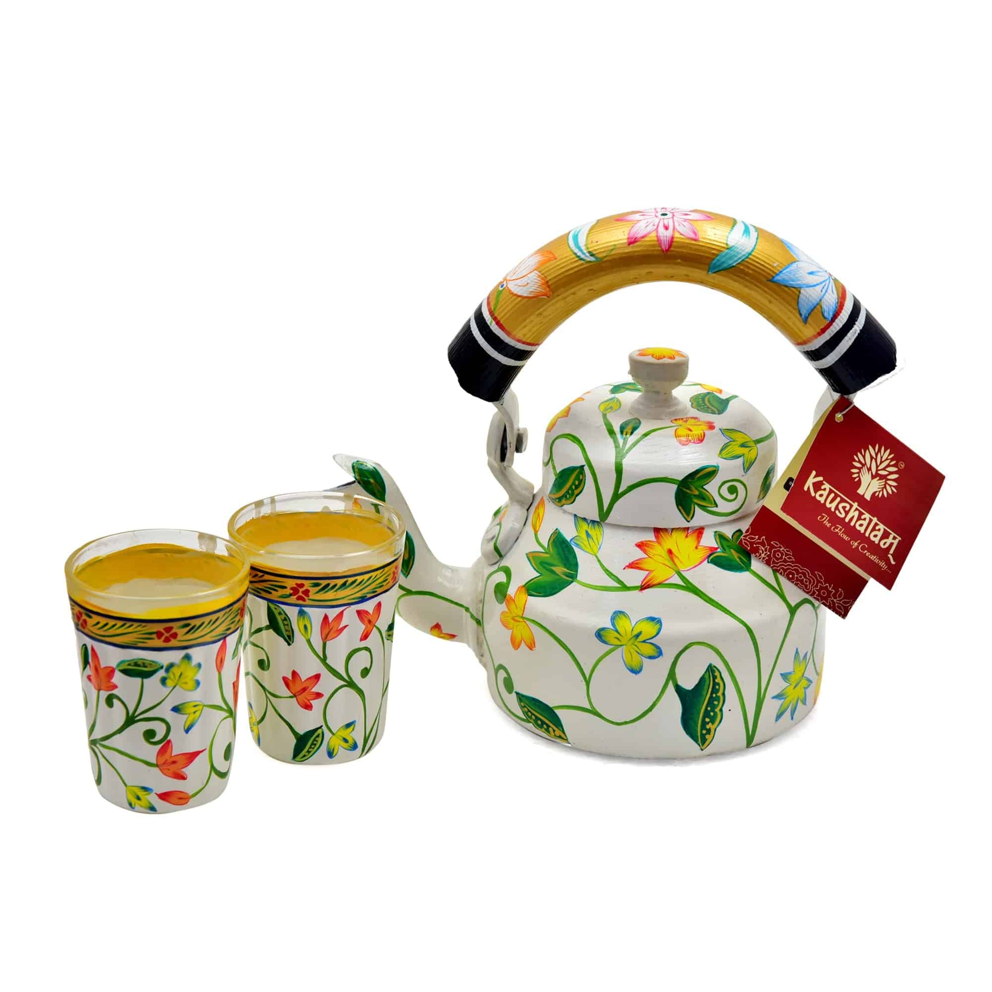 Hand Painted Tea Set : White Floral - India shopping