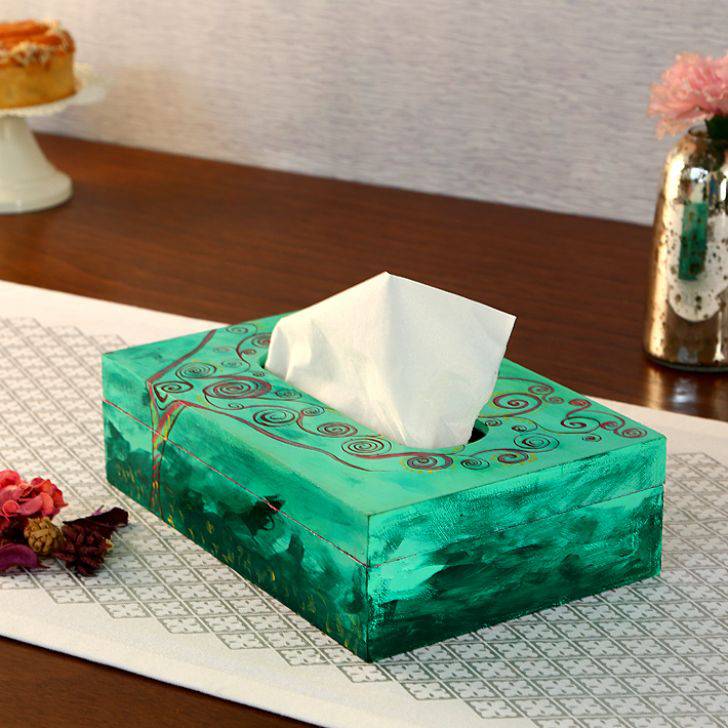 Hand Painted Wooden Tissue Box - Halcyon - India shopping