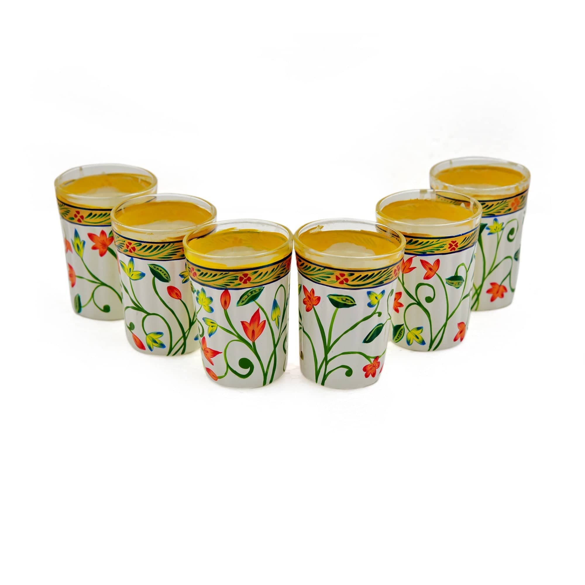 Hand PaintedTea Glass set of 6 : White Pichwai - India shopping