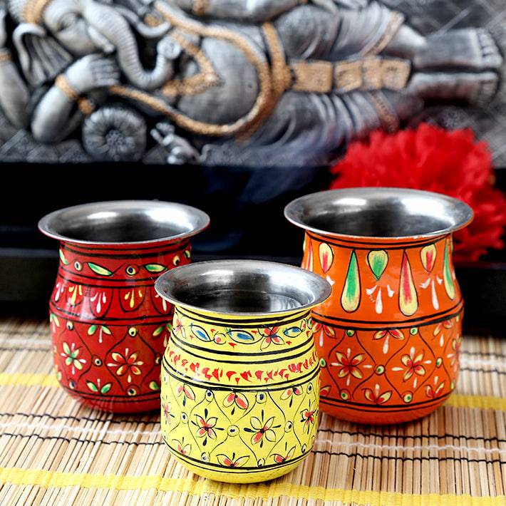 kalash Set of 3 - Red- Yellow-Orange - India shopping