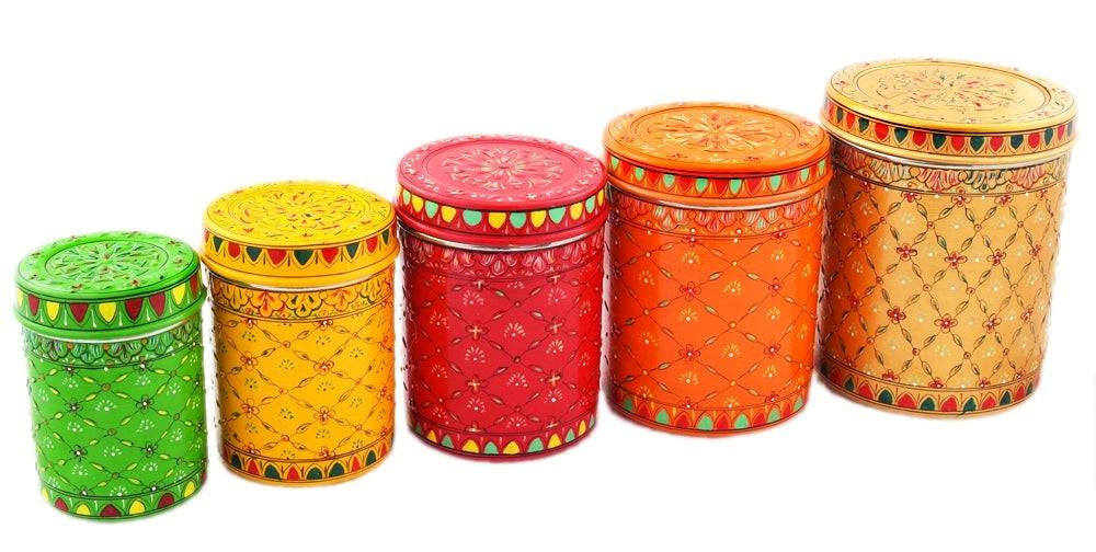 KAUSHALAM CANISTER SET OF 5 MULTICOLOURED CONTAINERS - India shopping