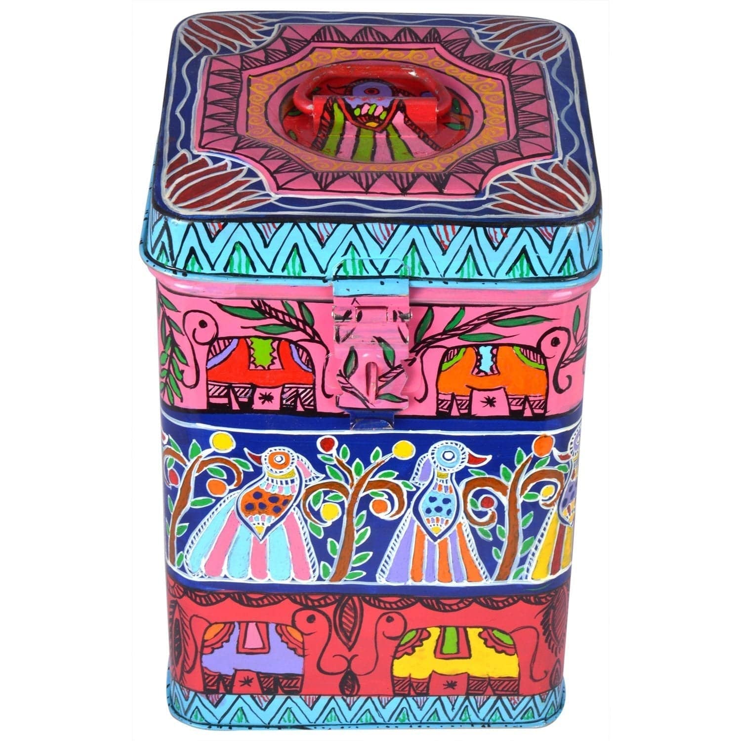 Kaushalam Hand Painted Canister - " Jungle fun" - India shopping