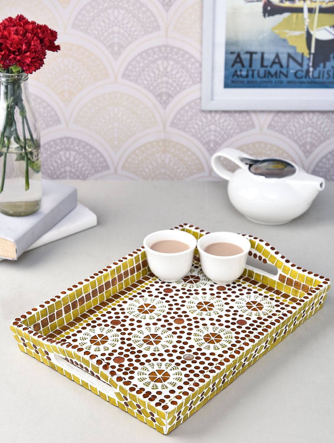 Kaushalam Mosaic Serving Tray : Amber Yellow - India shopping