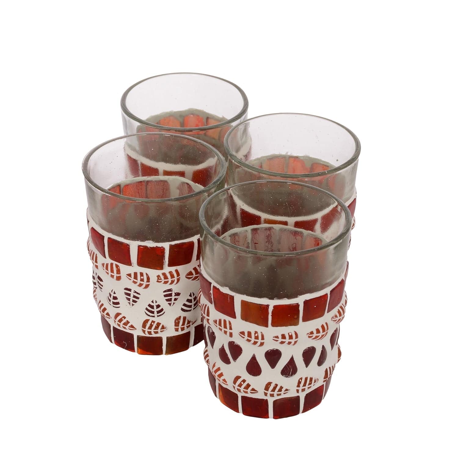 KAUSHALAM MOSAIC TEA GLASS SET: RED - India shopping