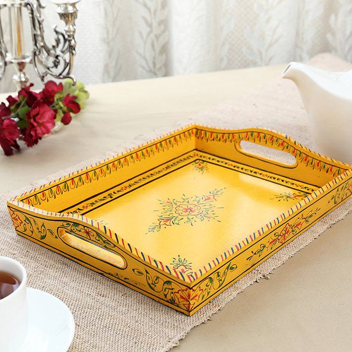 Kaushalam Serving Tray: Yellow Mughal Art - India shopping
