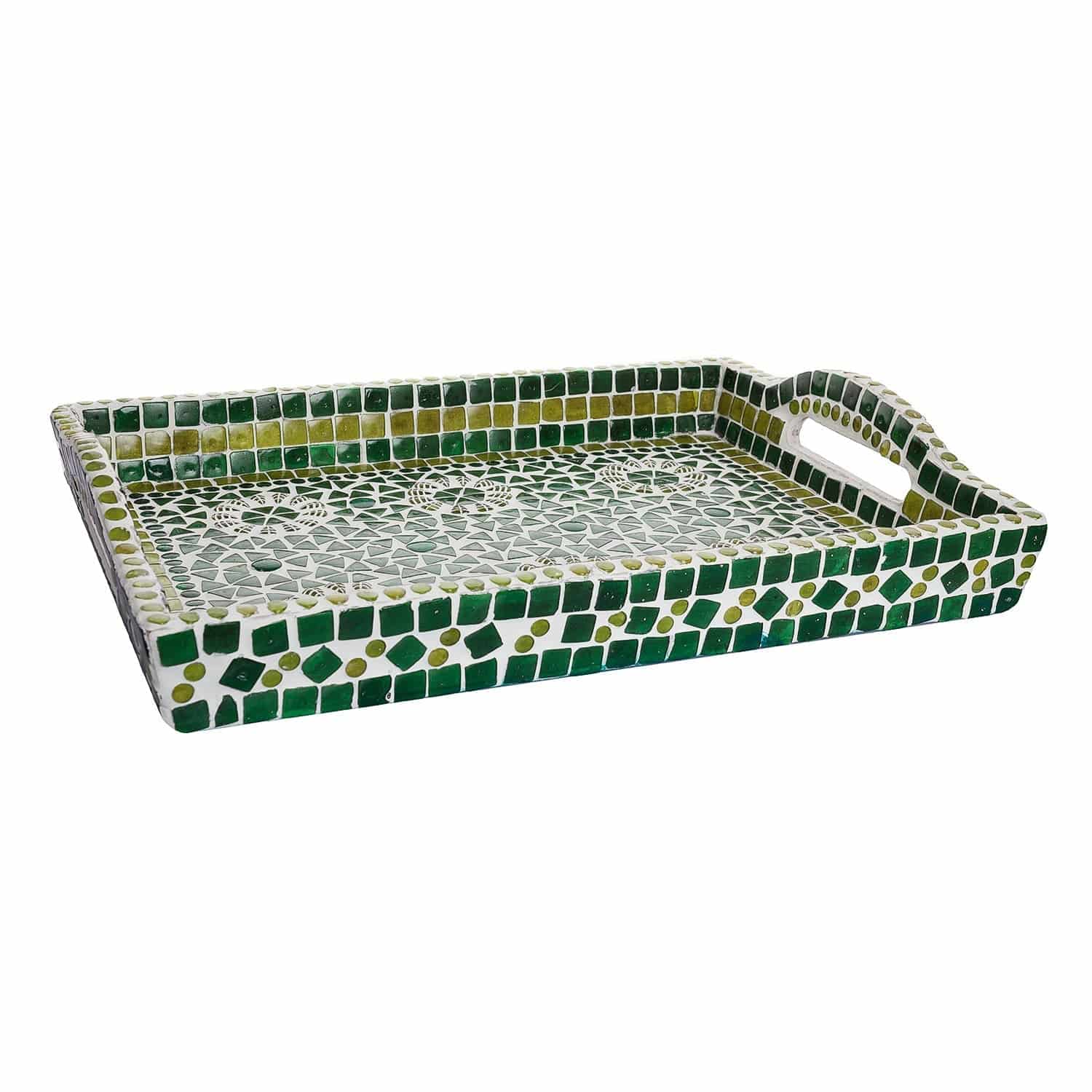 Mosaic Art Serving tray: Green - India shopping