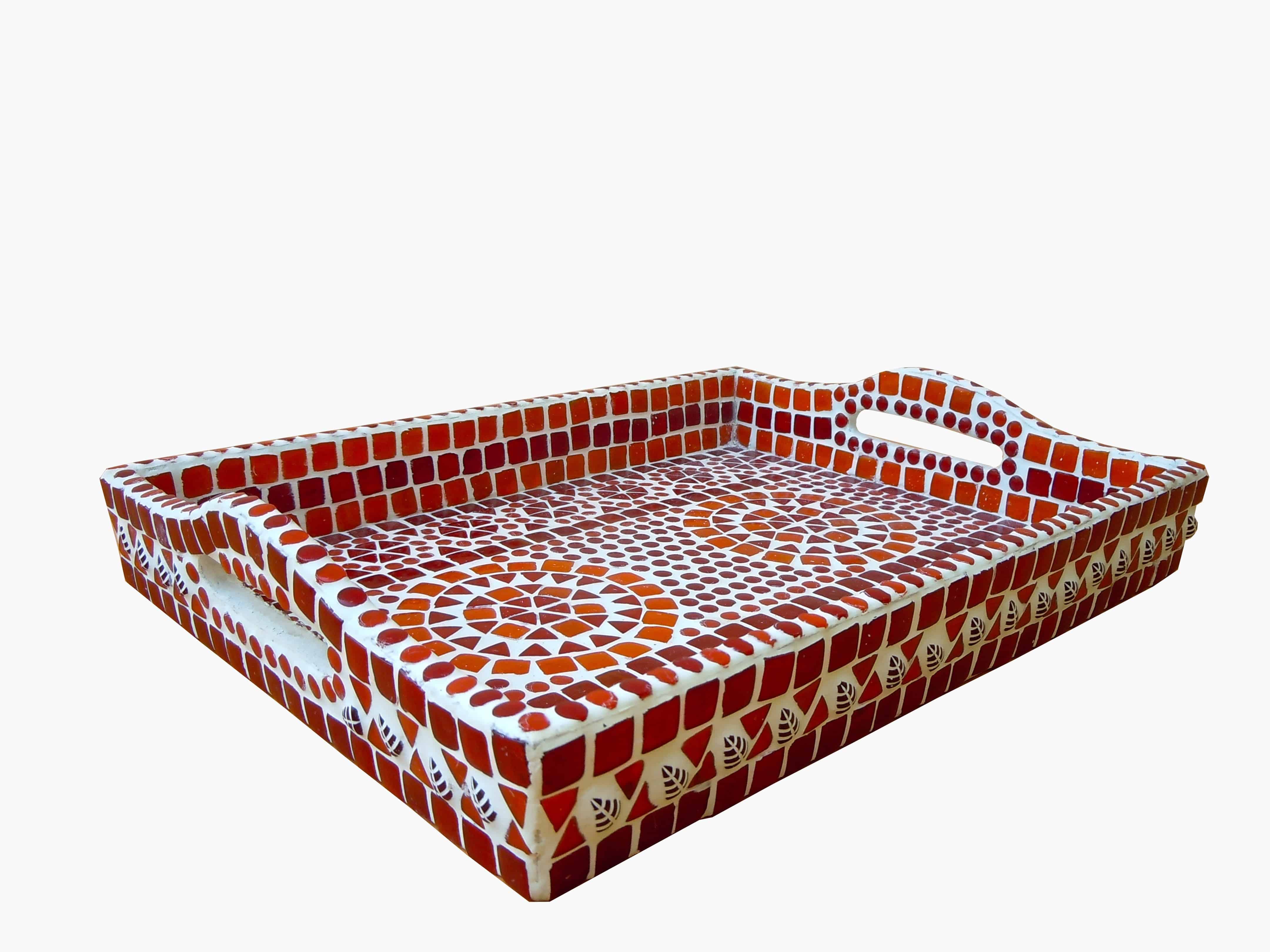 Mosaic Serving Tray : Red Mosaic Art - India shopping