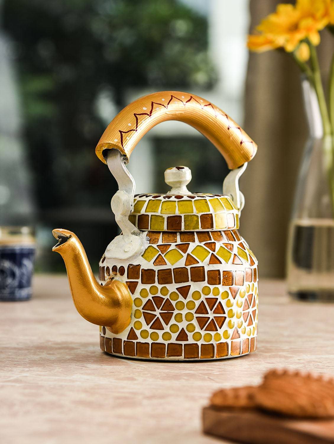 Mosaic Tea Kettle : Amber Yellow - India shopping