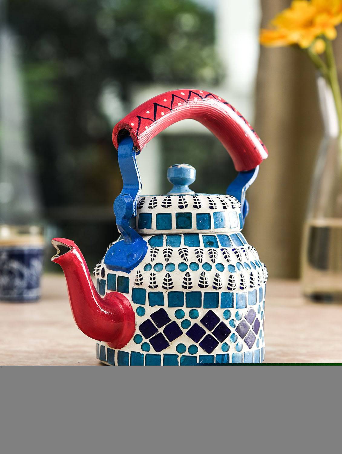 Mosaic Tea Kettle : Pacific Blue Color- " Dreamflum" - India shopping
