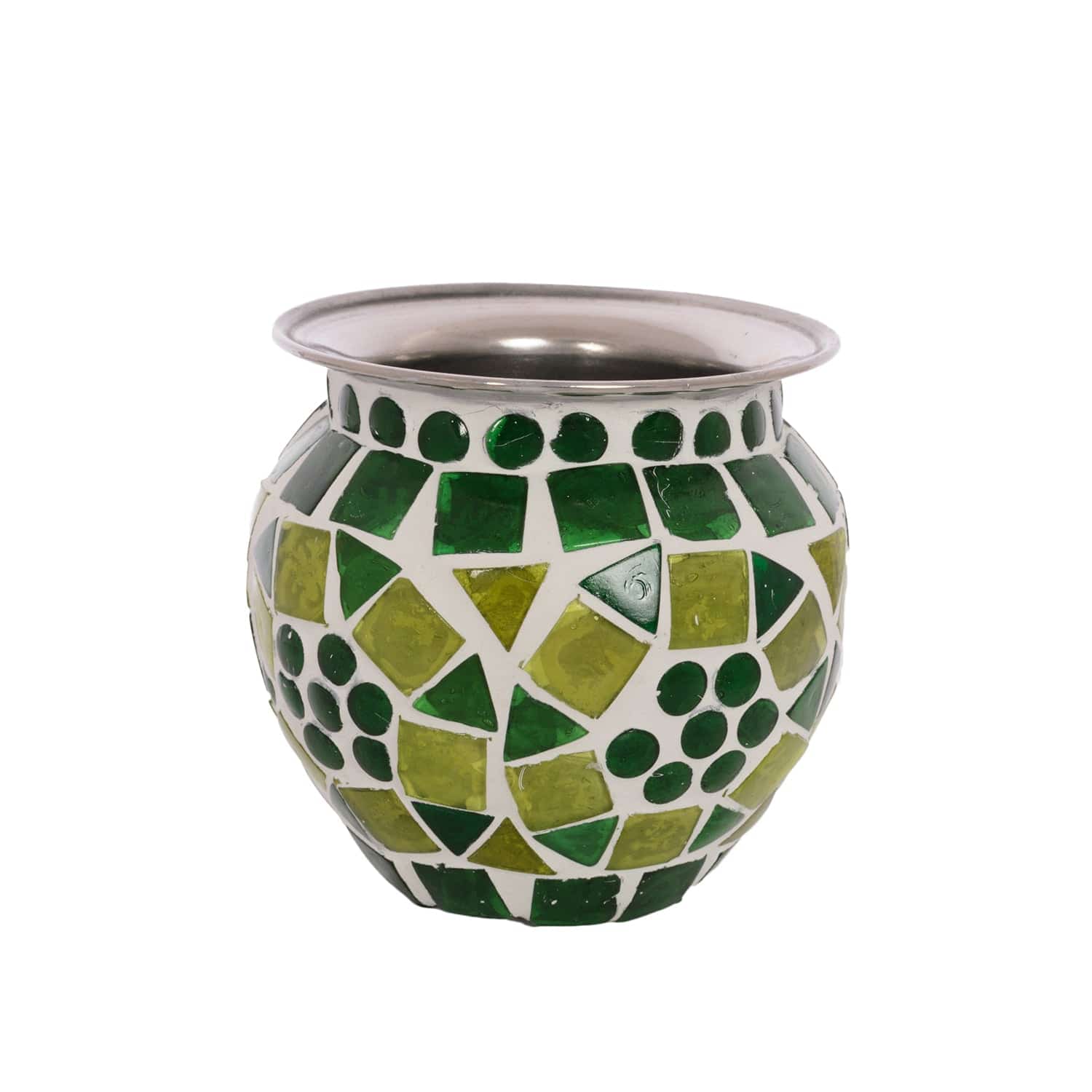 Mosaic Vase, Kalash, Sugar Bowl : Green Mosaic Pot - India shopping