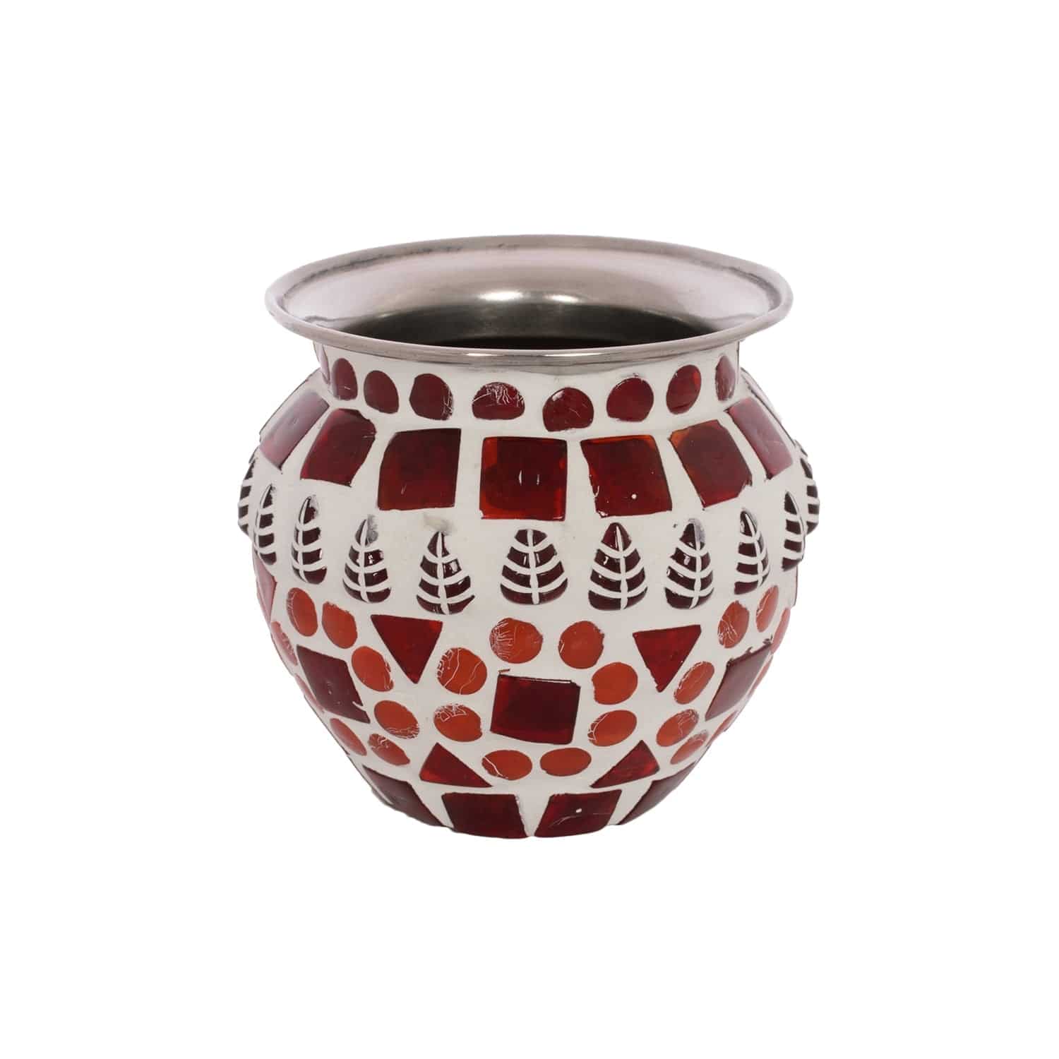 Mosaic Vase,Kalash, Sugar Pot : Red Mosaic Pot - India shopping