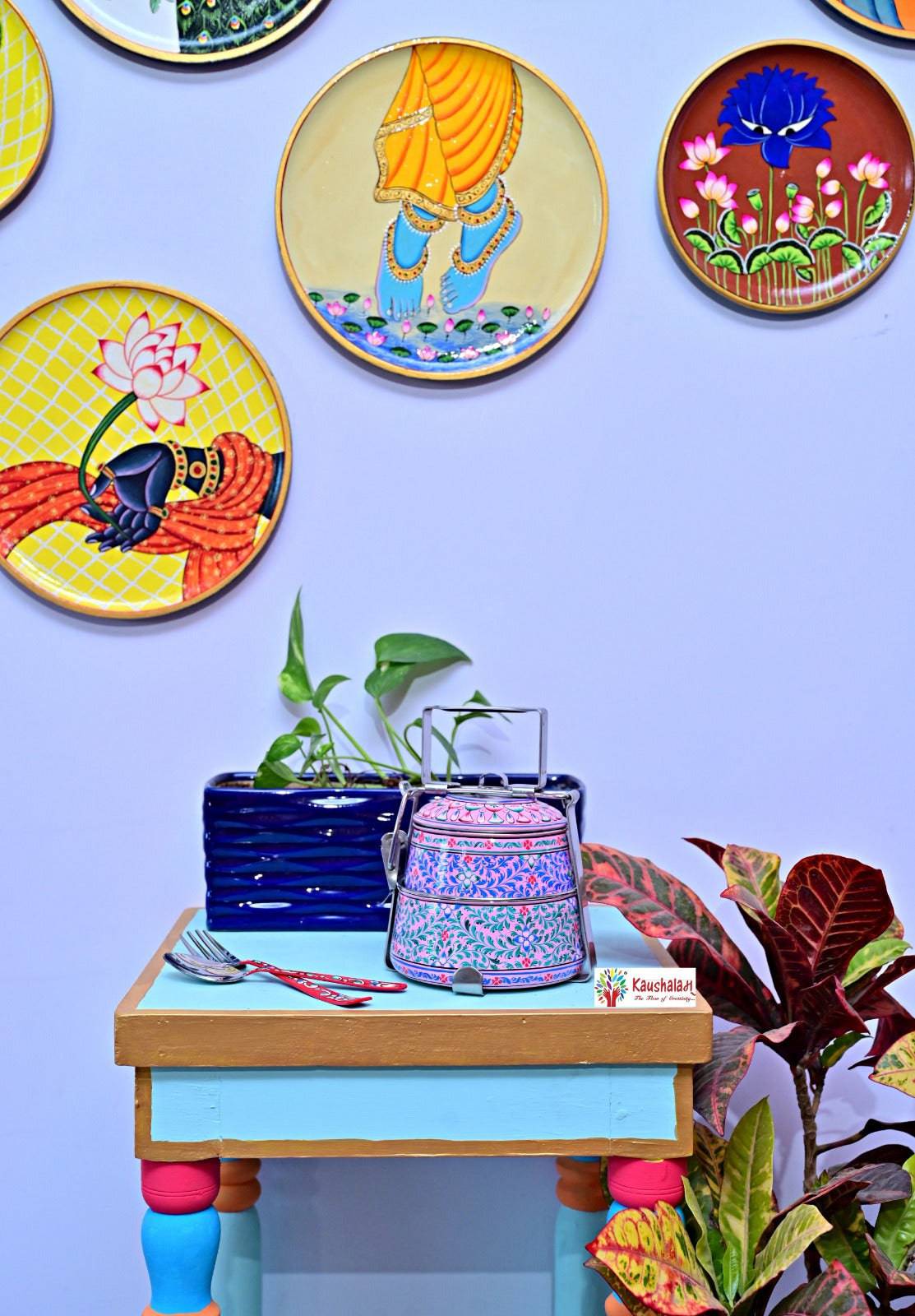 Pink City - Hand Painted 2 Tier Steel Lunch Box - India shopping