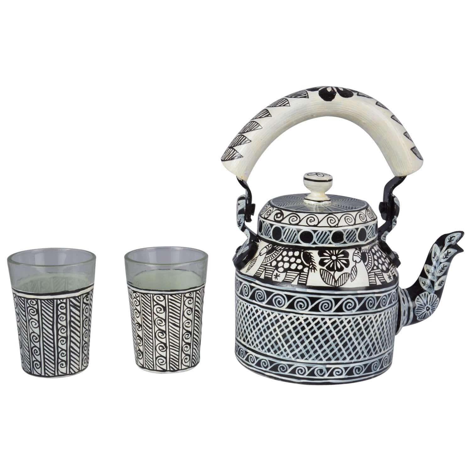 Tea kettle With Two Tea Glasses : Tango Tea Set Black & White - India shopping