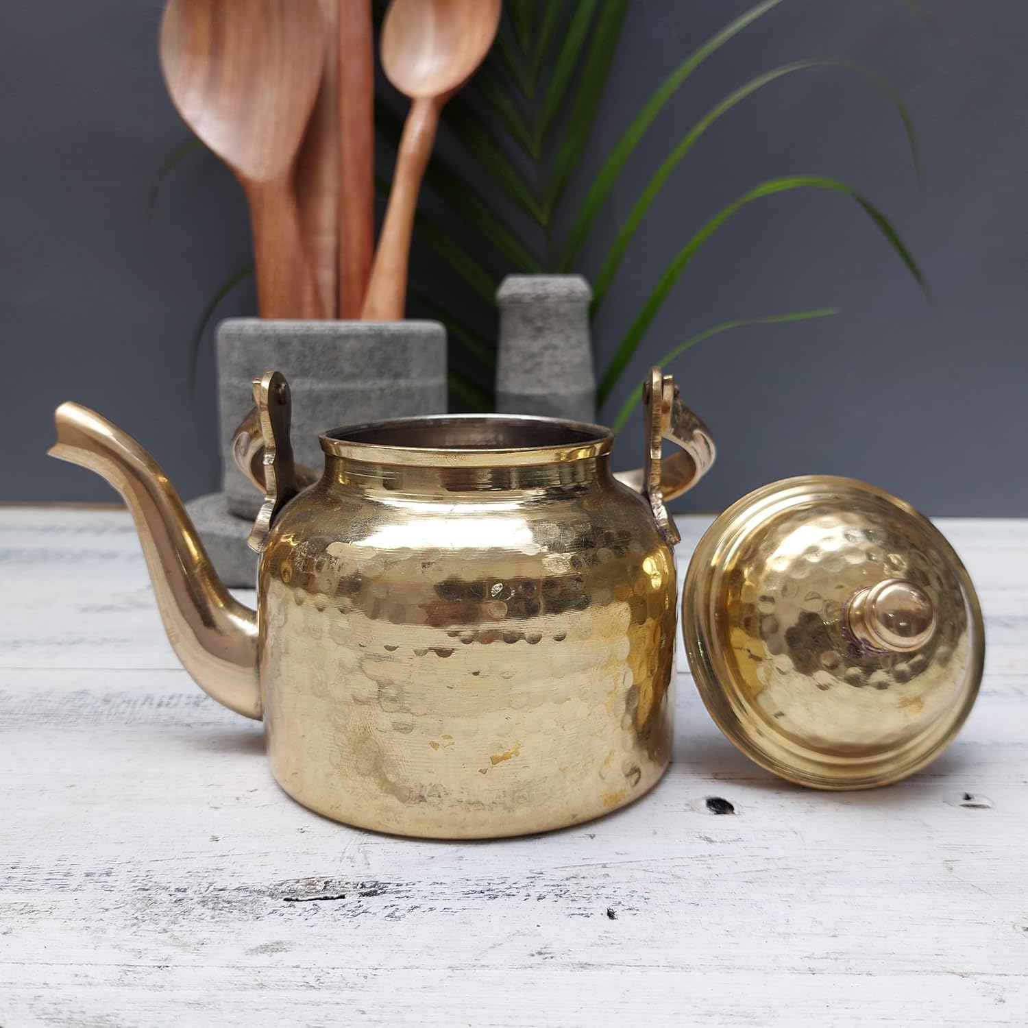 Brass Hammered Tea Kettle Pot – 500 ml Stylish Serving Kettle