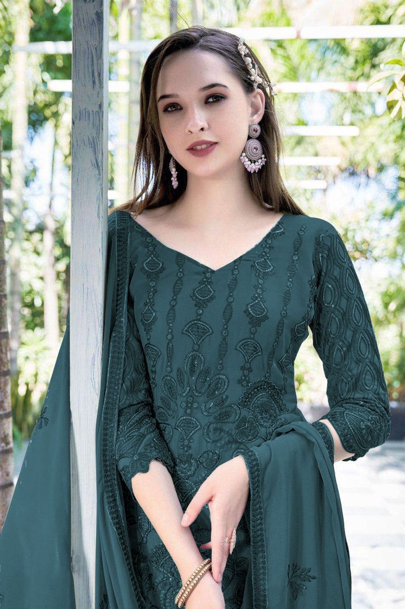 Faux Georgette Suit With Embroidery Work | Ready To Wear