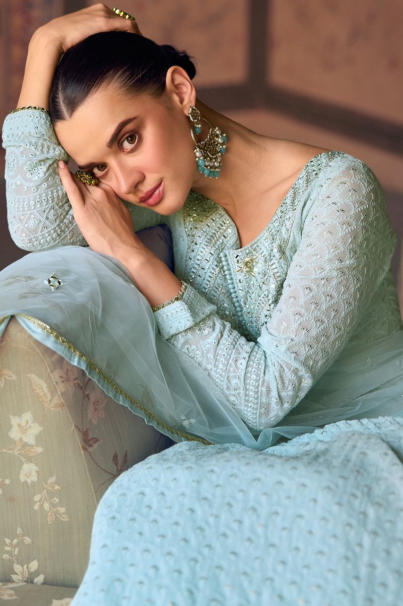 Blue Suit With Embroidery Work | Ready To Wear