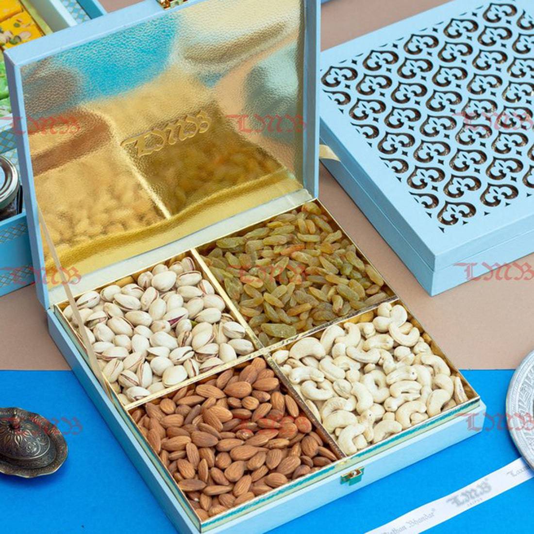 Laxmi Misthan Bhandar Lotus Four Dry Fruit Box - India shopping