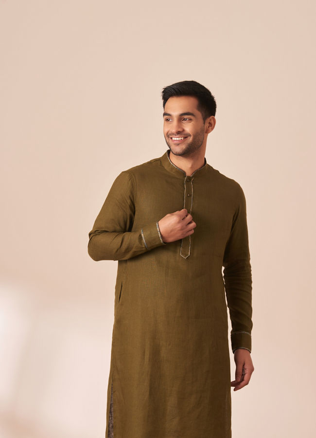 Manyawar Sap Green Plain Kurta - India shopping
