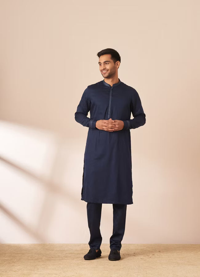 Manyavar Sapphire Blue Paisley Kurta Jacket Set | Ready To Wear