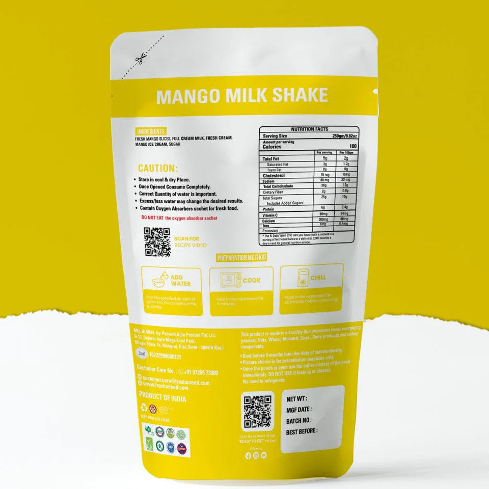 Fresh O Need Mango Milk Shake - Ready To Eat 250 gms
