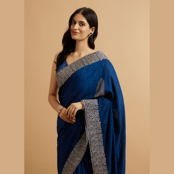 Manyavar Ready to Wear Bel Buti Patterned Saree with Stone Embellishment - India shopping