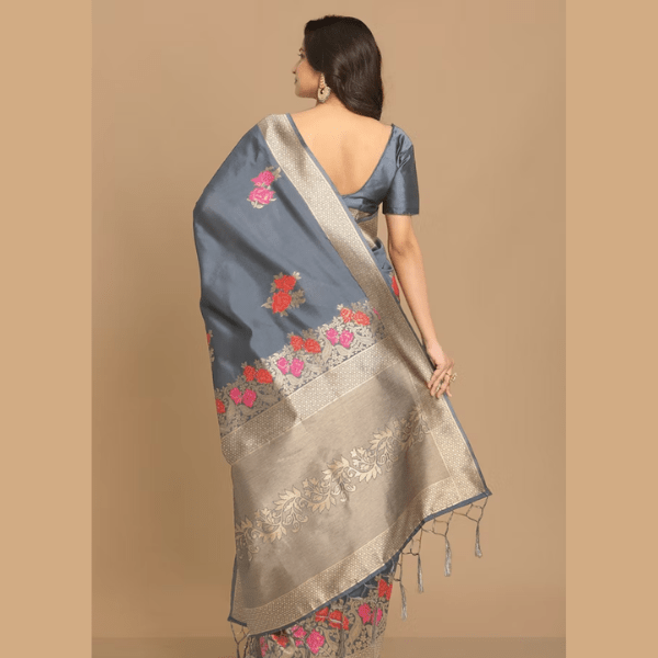 Manyavar Ready to Wear Graceful Grey Weaved Saree - India shopping