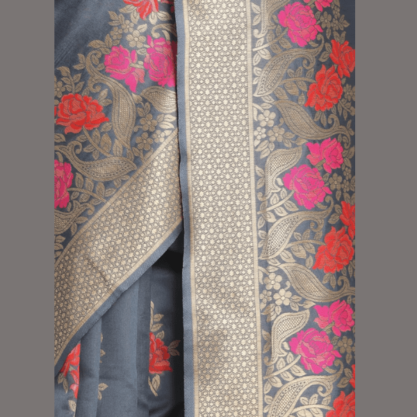 Manyavar Ready to Wear Graceful Grey Weaved Saree - India shopping